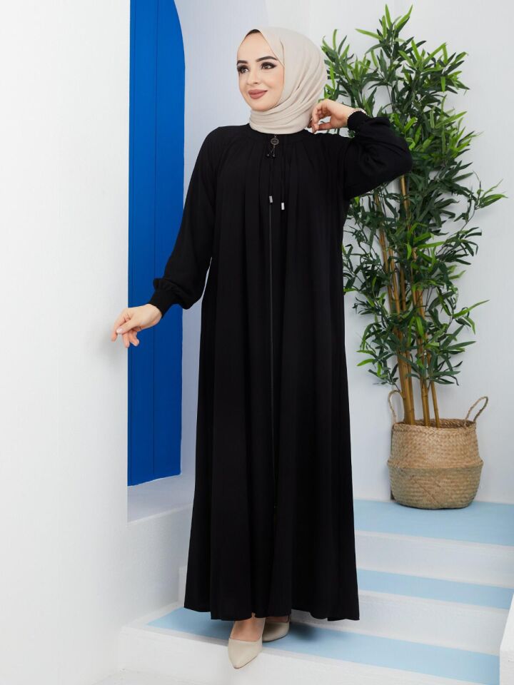 ÖN VE ARKA KISMI ROBALI, ŞIK , KOLU LASTİKLİ RAHAT KALIB YAZLIK RABİA KREP FERACE