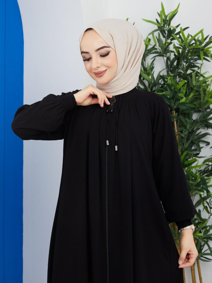 ÖN VE ARKA KISMI ROBALI, ŞIK , KOLU LASTİKLİ RAHAT KALIB YAZLIK RABİA KREP FERACE