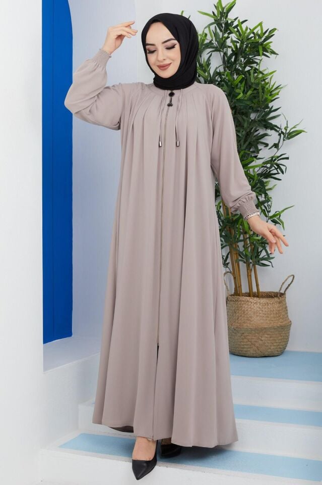 ÖN VE ARKA KISMI ROBALI, ŞIK , KOLU LASTİKLİ RAHAT KALIB YAZLIK RABİA KREP FERACE