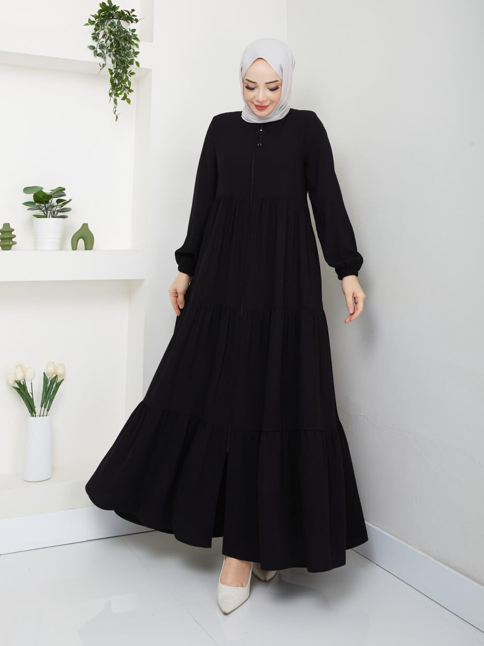 YENİ SEZON FIRFIR DETAYLI TARZ RABİA KREP SİYAH YAZLIK FERACE