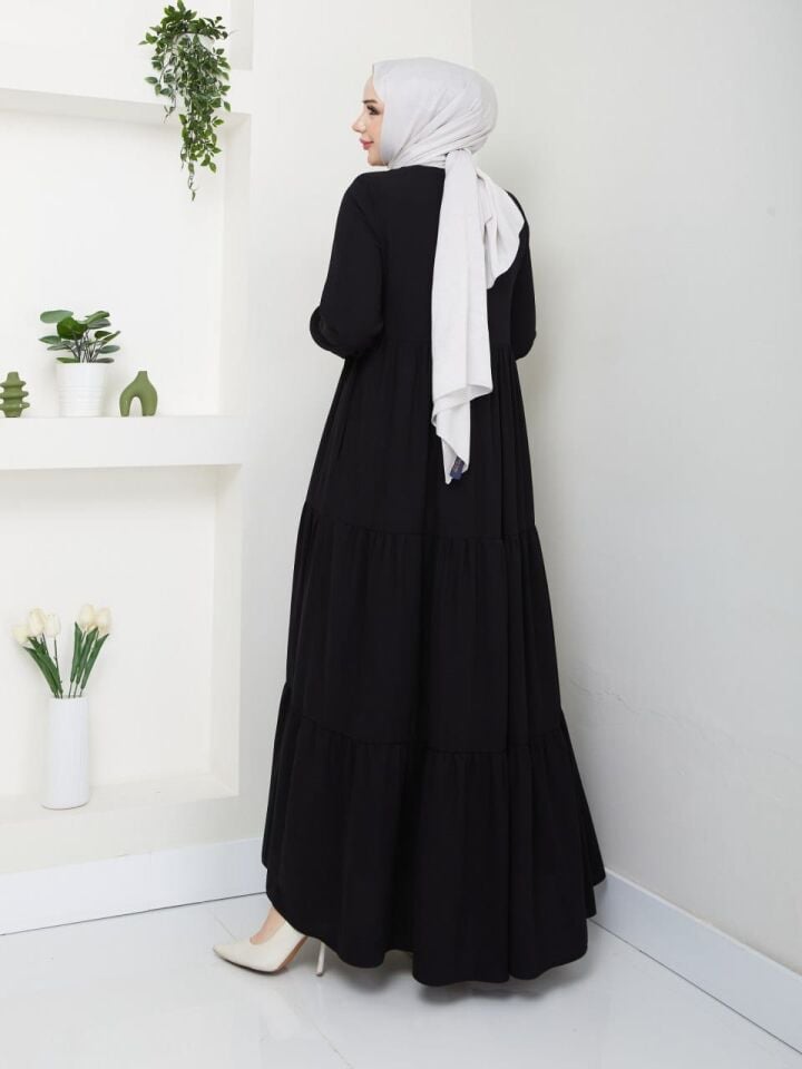 YENİ SEZON FIRFIR DETAYLI TARZ RABİA KREP SİYAH YAZLIK FERACE