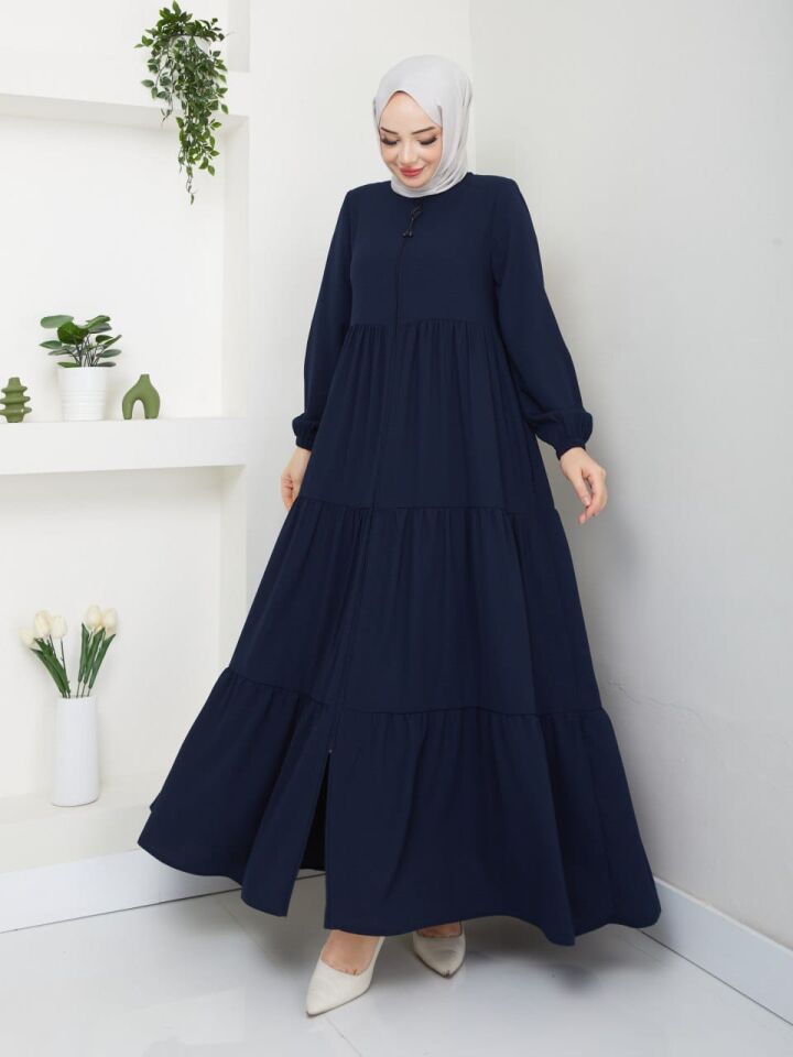 YENİ SEZON FIRFIR DETAYLI TARZ RABİA KREP LACİVERT YAZLIK FERACE