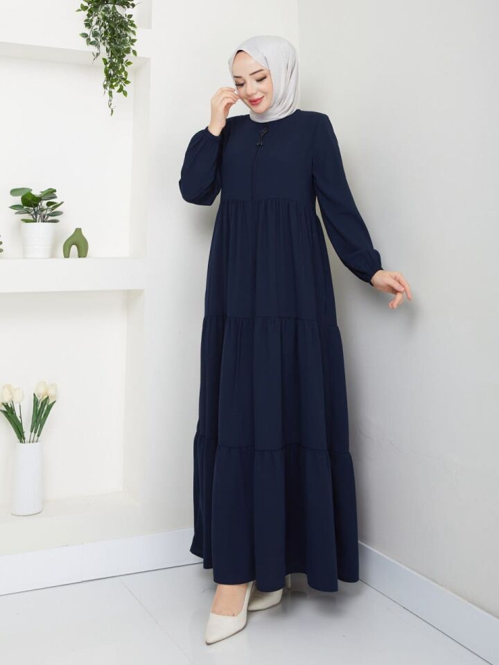 YENİ SEZON FIRFIR DETAYLI TARZ RABİA KREP LACİVERT YAZLIK FERACE