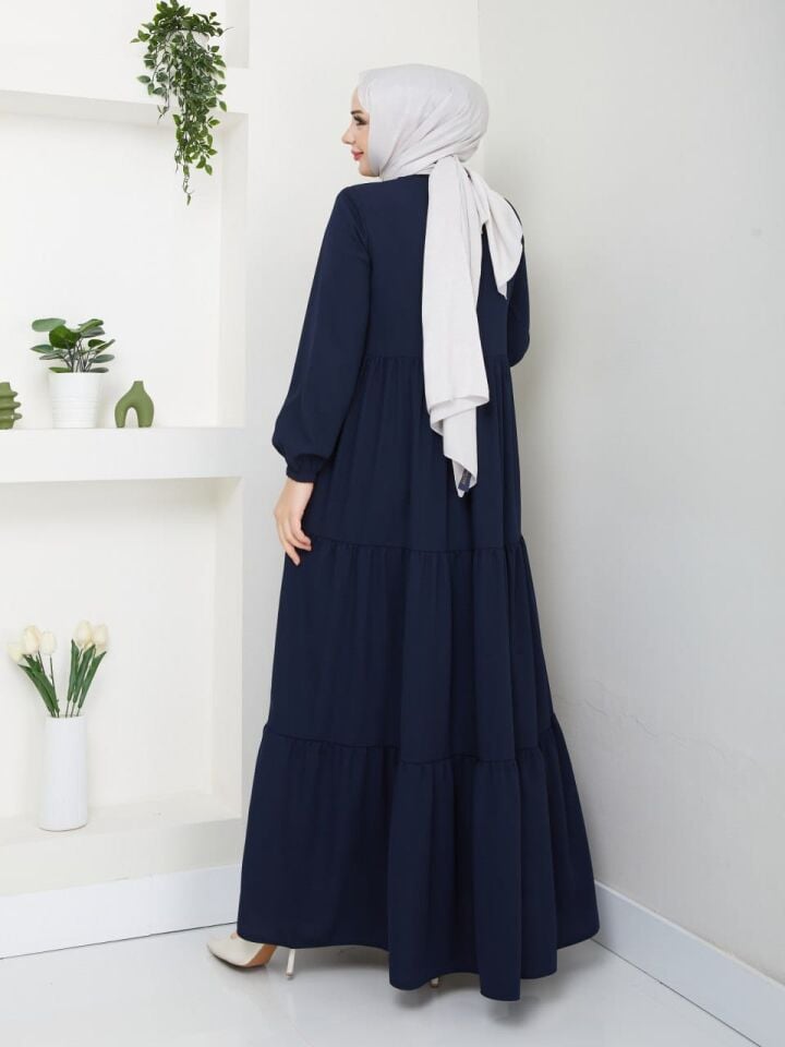 YENİ SEZON FIRFIR DETAYLI TARZ RABİA KREP LACİVERT YAZLIK FERACE