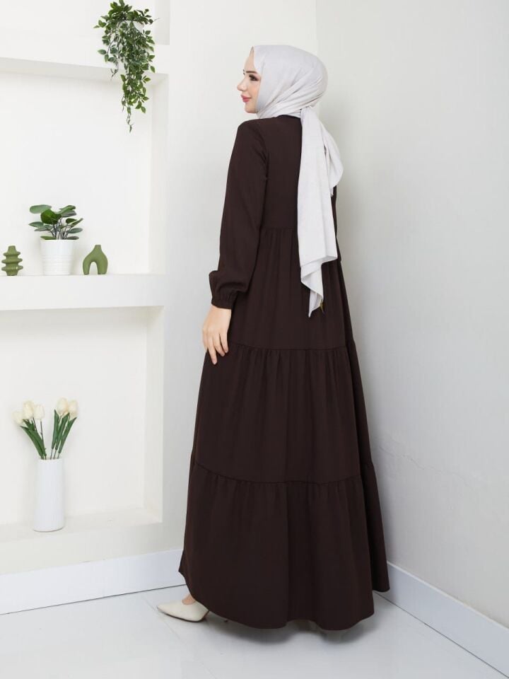 YENİ SEZON FIRFIR DETAYLI TARZ RABİA KREP KAHVERENGİ YAZLIK FERACE