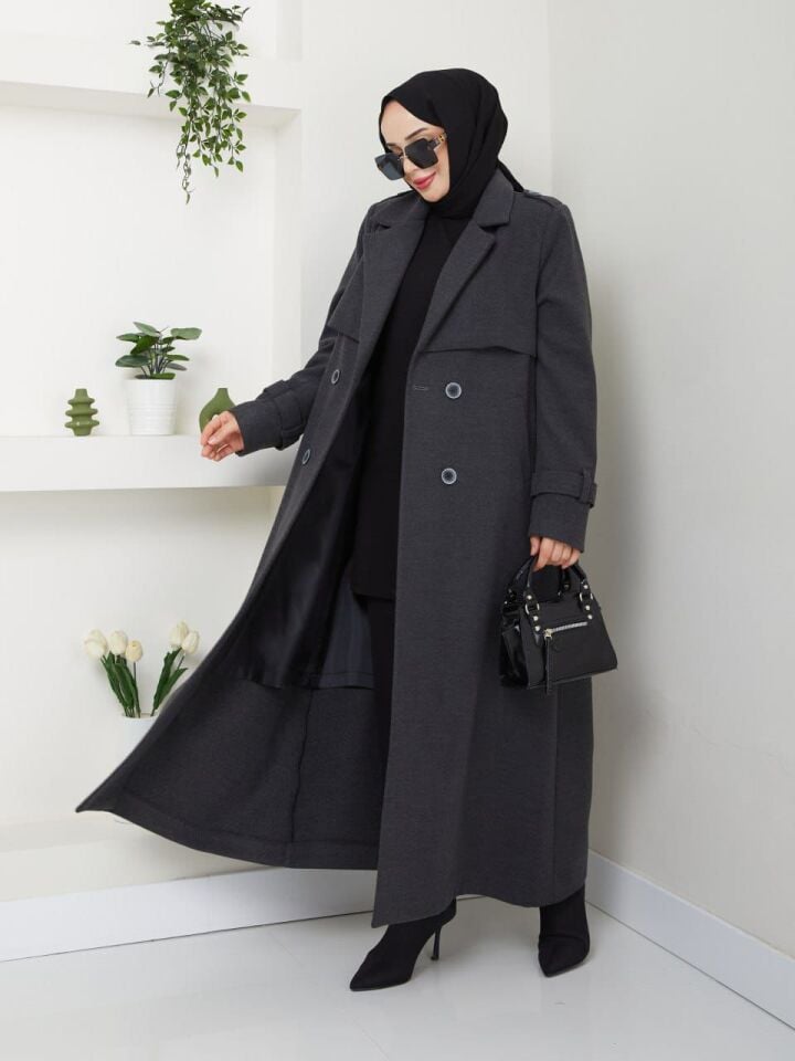 YENİ SEZON SÜPER KALİTE  EXTRA UZUN ASTARLI KALIN   TARZ ANTRASİT KAŞMİR KAŞE KABAN