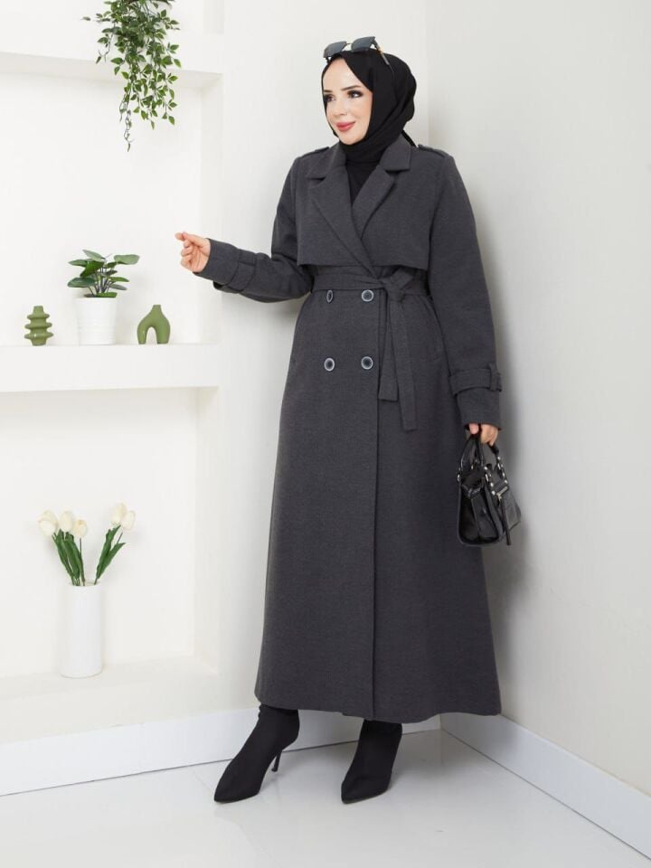 YENİ SEZON SÜPER KALİTE  EXTRA UZUN ASTARLI KALIN   TARZ ANTRASİT KAŞMİR KAŞE KABAN