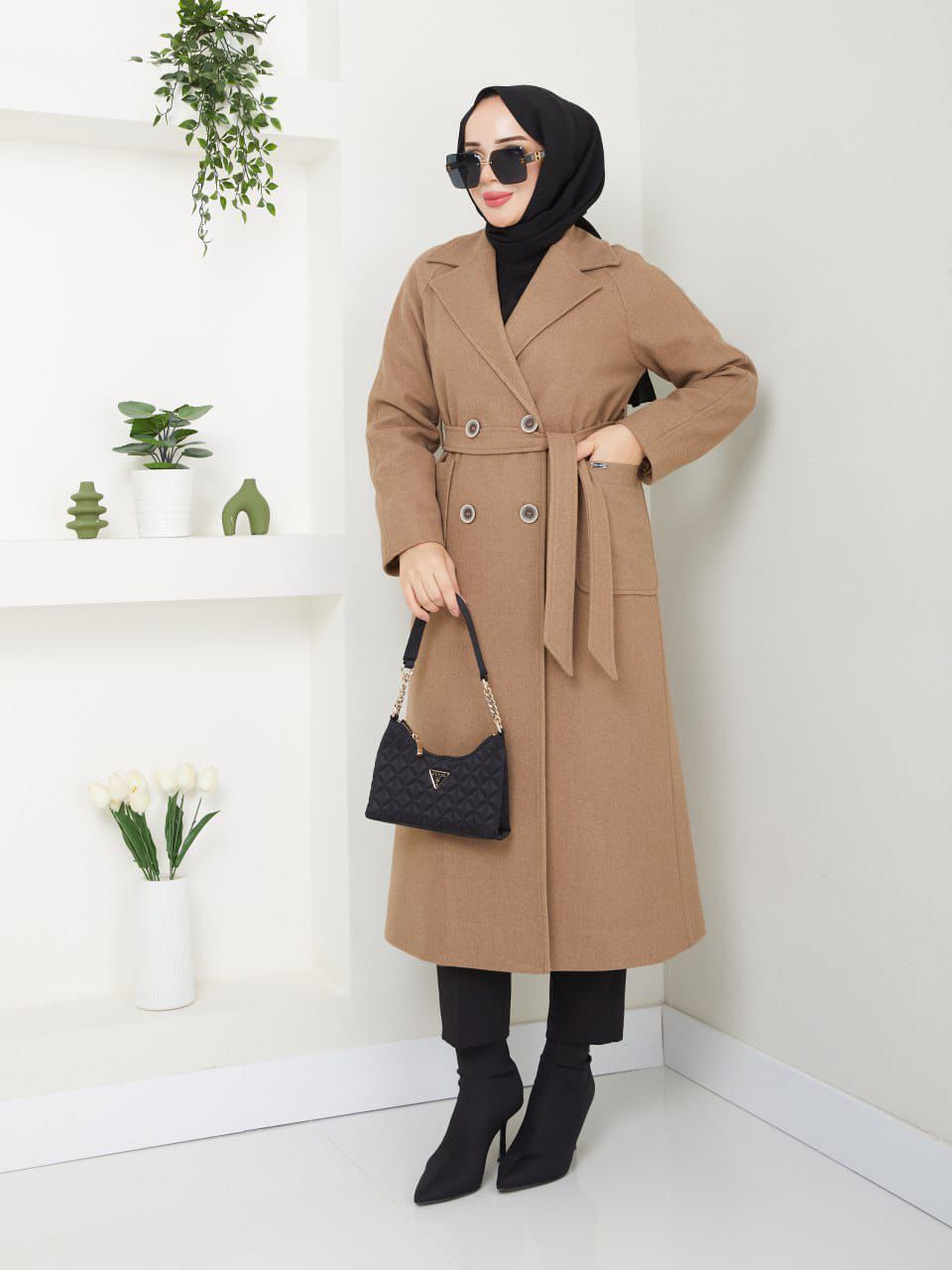 YÜKSEK KALİTE UZUN ASTARLI KALIN SEYYAR KEMERLİ CAMEL   KAŞE KABAN