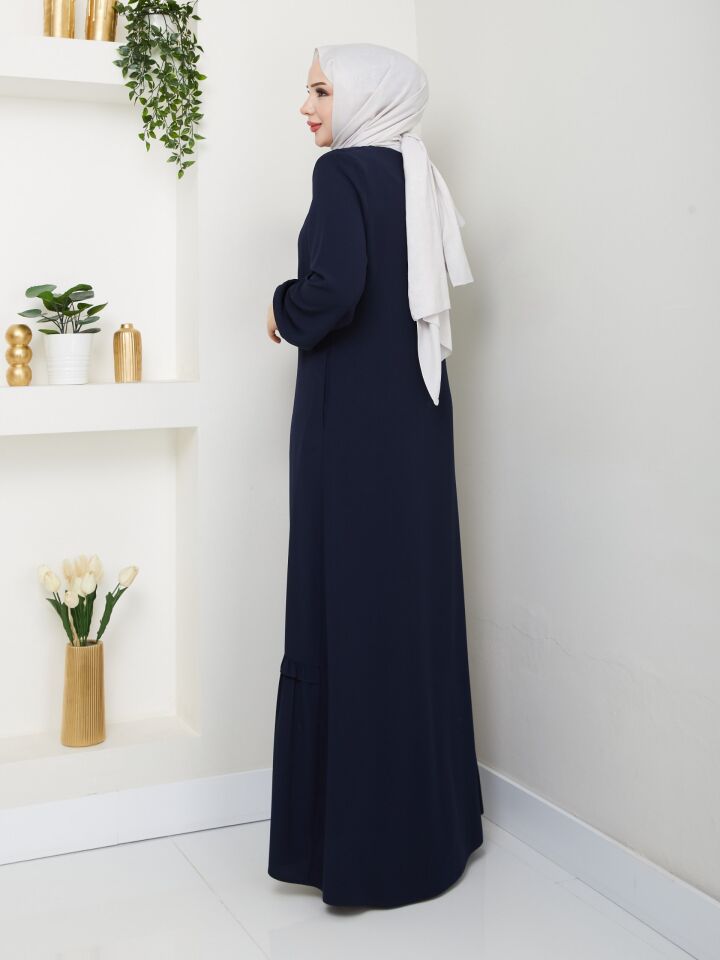 ETEĞİ PİLE DETAYLI  ÖZEL KESİM KOLLARI LASTİKLİ TAMBOY FERMUARLI YAZLIK KALİTELİ  FERACE LACİVERT