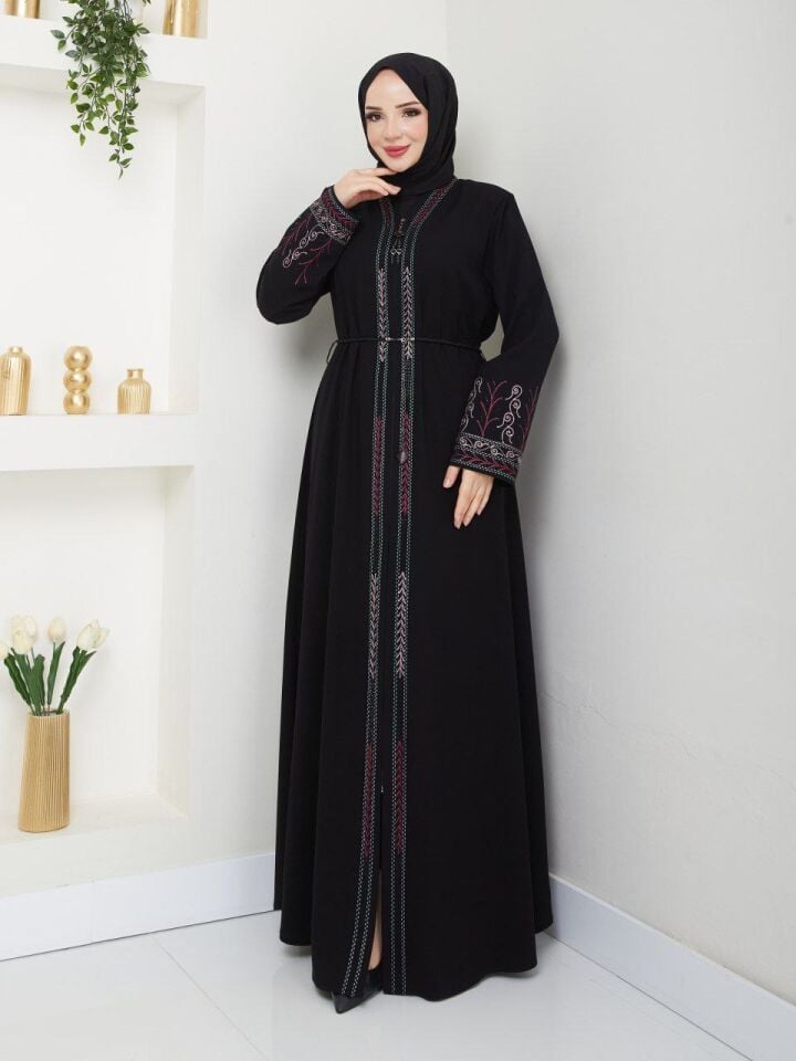 ÖZEL TASARIM İŞLEME VE TAŞ DETAYLI GÖSTERİŞLİ PREMİUM KALİTE LALE ABAYA