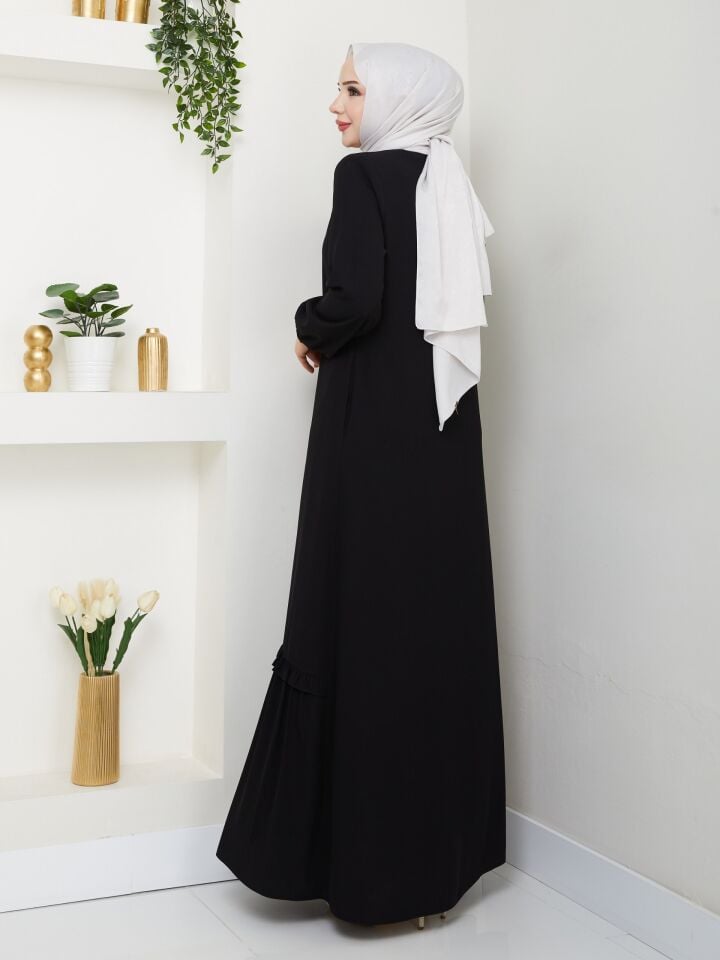 ETEĞİ PİLE DETAYLI  ÖZEL KESİM KOLLARI LASTİKLİ TAMBOY FERMUARLI YAZLIK KALİTELİ  FERACE SİYAH