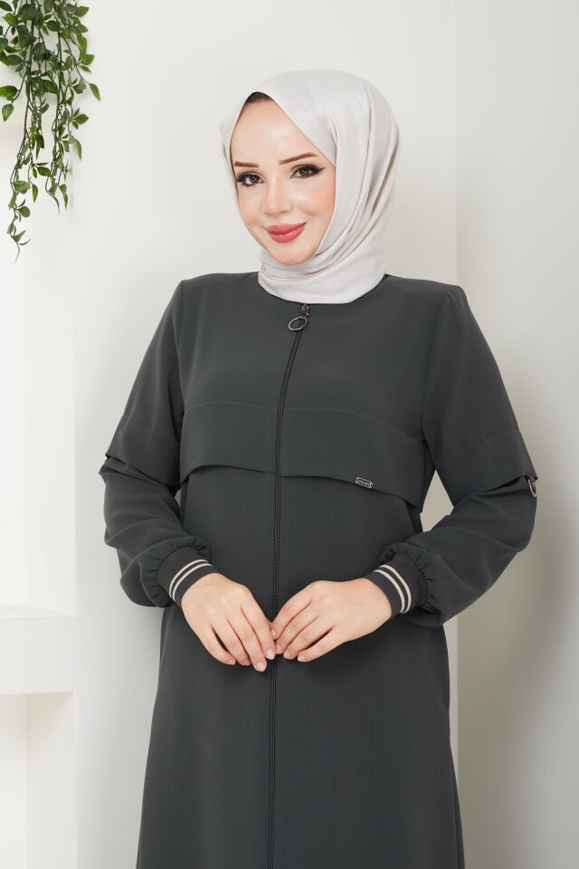 YENİ SEZON SPOR TARZ GENÇ RİBANALI PETEK KUMAŞ ANTRASİT YAZLIK FERACE