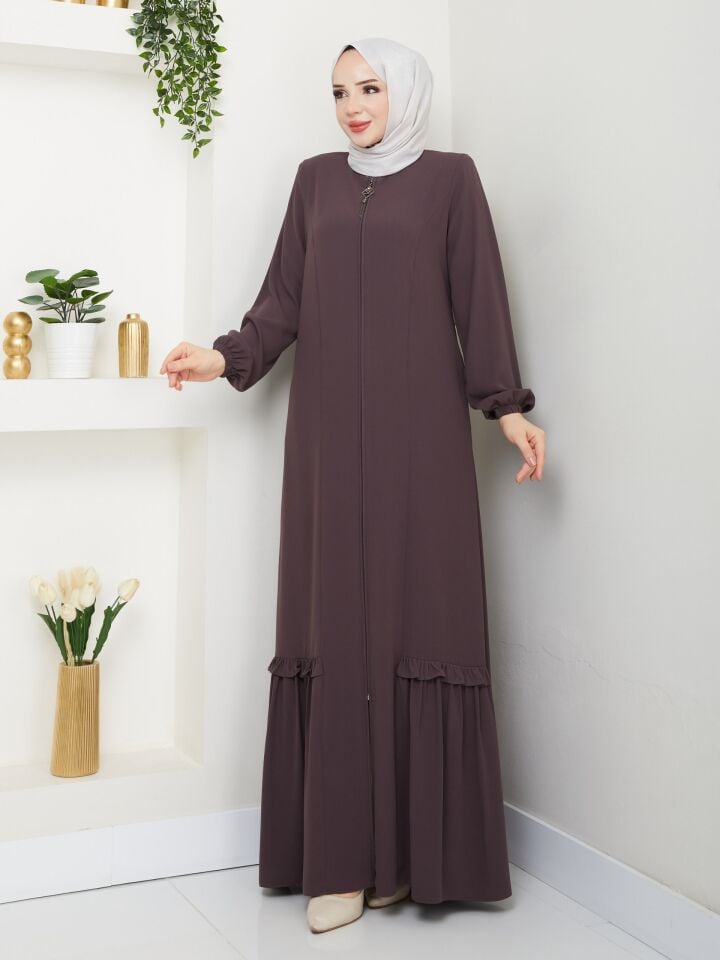 ETEĞİ PİLE DETAYLI  ÖZEL KESİM KOLLARI LASTİKLİ TAMBOY FERMUARLI YAZLIK KALİTELİ  FERACE VİZON