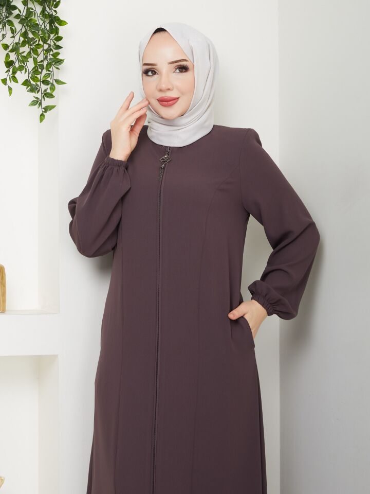 ETEĞİ PİLE DETAYLI  ÖZEL KESİM KOLLARI LASTİKLİ TAMBOY FERMUARLI YAZLIK KALİTELİ  FERACE VİZON