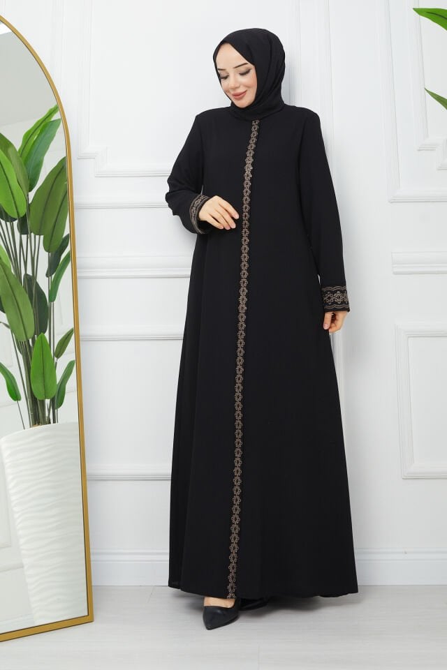 YENİ SEZON KOL VE BOYDAN İŞLEMELİ ŞIK KALİTELİ SİYAH YAZLIK ANNE FERACE