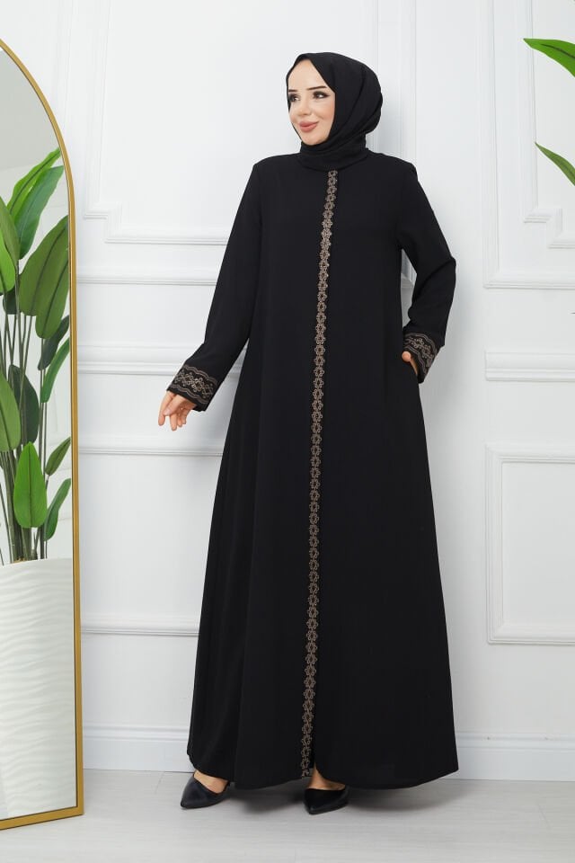 YENİ SEZON KOL VE BOYDAN İŞLEMELİ ŞIK KALİTELİ SİYAH YAZLIK ANNE FERACE