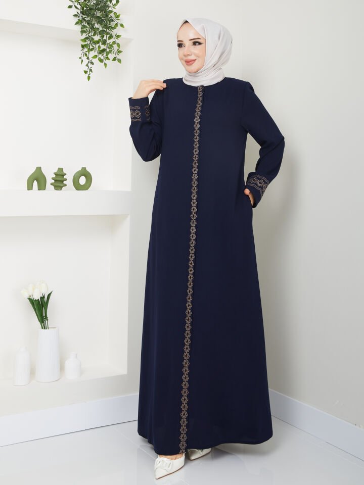 YENİ SEZON KOL VE BOYDAN İŞLEMELİ ŞIK KALİTELİ LACİVERT YAZLIK ANNE FERACE