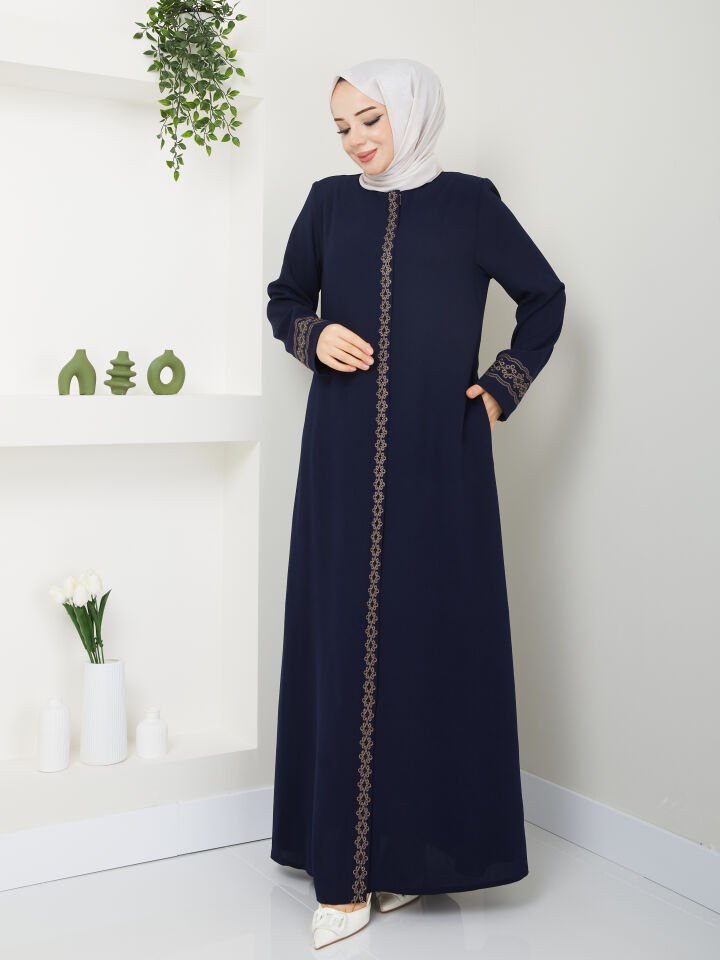 YENİ SEZON KOL VE BOYDAN İŞLEMELİ ŞIK KALİTELİ LACİVERT YAZLIK ANNE FERACE