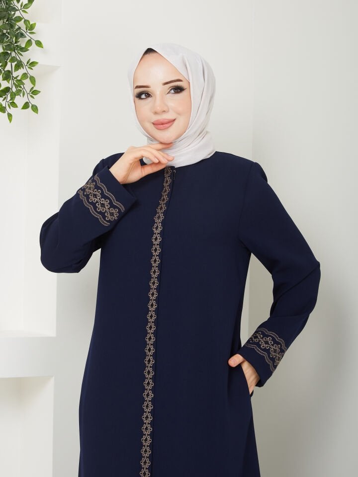 YENİ SEZON KOL VE BOYDAN İŞLEMELİ ŞIK KALİTELİ LACİVERT YAZLIK ANNE FERACE