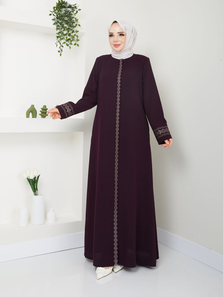 YENİ SEZON KOL VE BOYDAN İŞLEMELİ ŞIK KALİTELİ MÜRDÜM YAZLIK ANNE FERACE