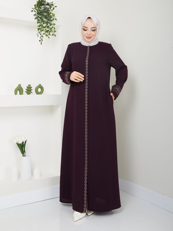YENİ SEZON KOL VE BOYDAN İŞLEMELİ ŞIK KALİTELİ MÜRDÜM YAZLIK ANNE FERACE