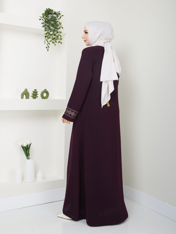 YENİ SEZON KOL VE BOYDAN İŞLEMELİ ŞIK KALİTELİ MÜRDÜM YAZLIK ANNE FERACE