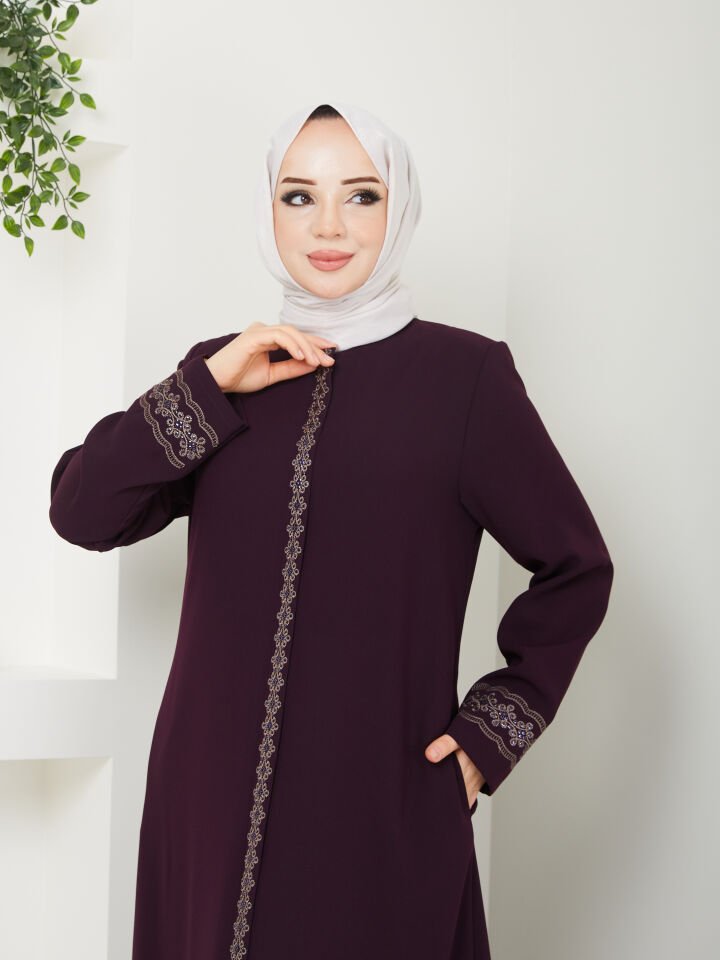 YENİ SEZON KOL VE BOYDAN İŞLEMELİ ŞIK KALİTELİ MÜRDÜM YAZLIK ANNE FERACE