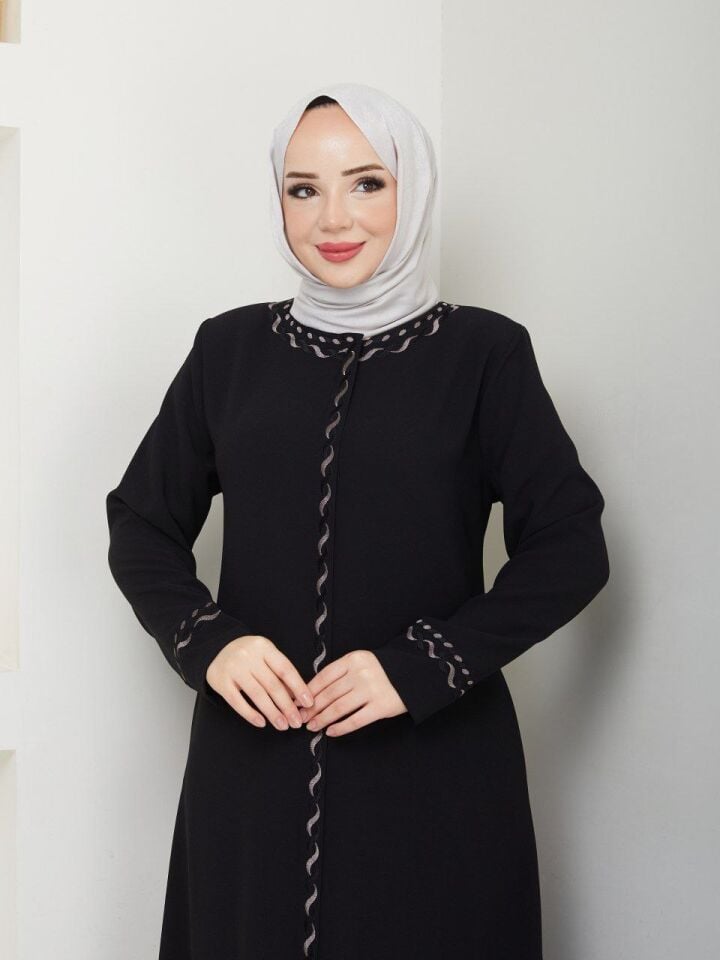 YENİ SEZON İŞLEME DETAYLI TAM BOY FERMUARLI  PETEK KUMAŞ YAZLIK ABAYA FERACE