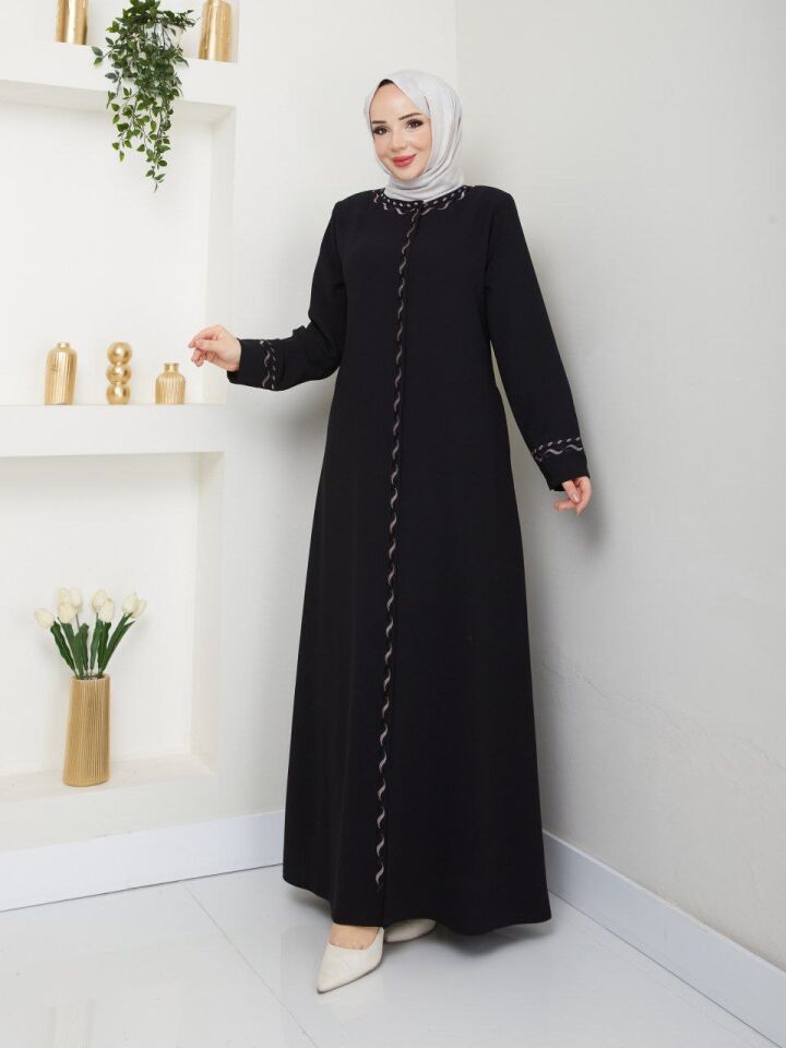 YENİ SEZON İŞLEME DETAYLI TAM BOY FERMUARLI  PETEK KUMAŞ YAZLIK ABAYA FERACE