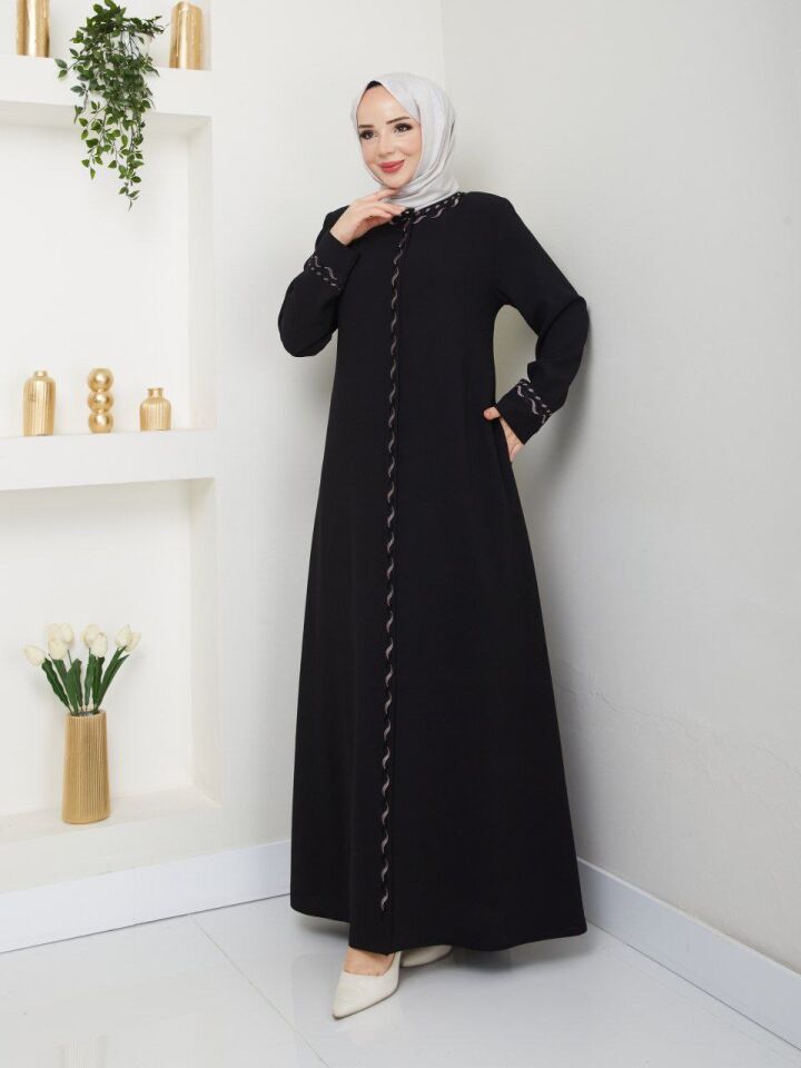 YENİ SEZON İŞLEME DETAYLI TAM BOY FERMUARLI  PETEK KUMAŞ YAZLIK ABAYA FERACE