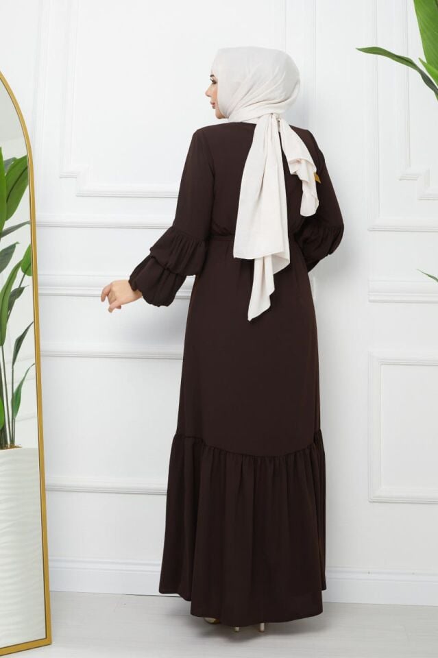 YENİ SEZON RABİA KUMAŞ  ŞIK TASARIM GENÇ FERACE ELBİSE ABAYA FERACE KAHVERENGİ