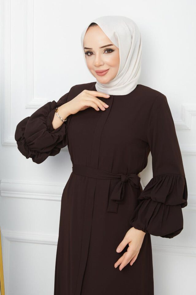 YENİ SEZON RABİA KUMAŞ  ŞIK TASARIM GENÇ FERACE ELBİSE ABAYA FERACE KAHVERENGİ