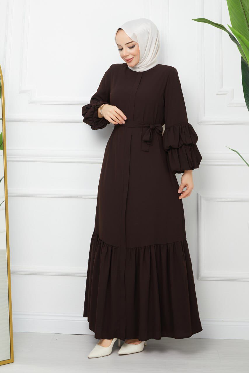 YENİ SEZON RABİA KUMAŞ  ŞIK TASARIM GENÇ FERACE ELBİSE ABAYA FERACE KAHVERENGİ
