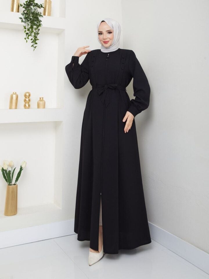 YENİ SEZON KALİTELİ ÖZEL KUMAŞ  ŞIK TASARIM HAKİM YAKA  YAZLIK FERACE SİYAH