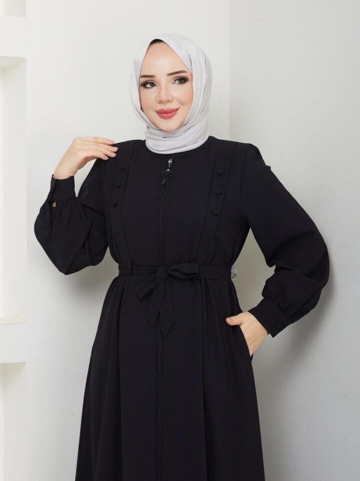 YENİ SEZON KALİTELİ ÖZEL KUMAŞ  ŞIK TASARIM HAKİM YAKA  YAZLIK FERACE SİYAH