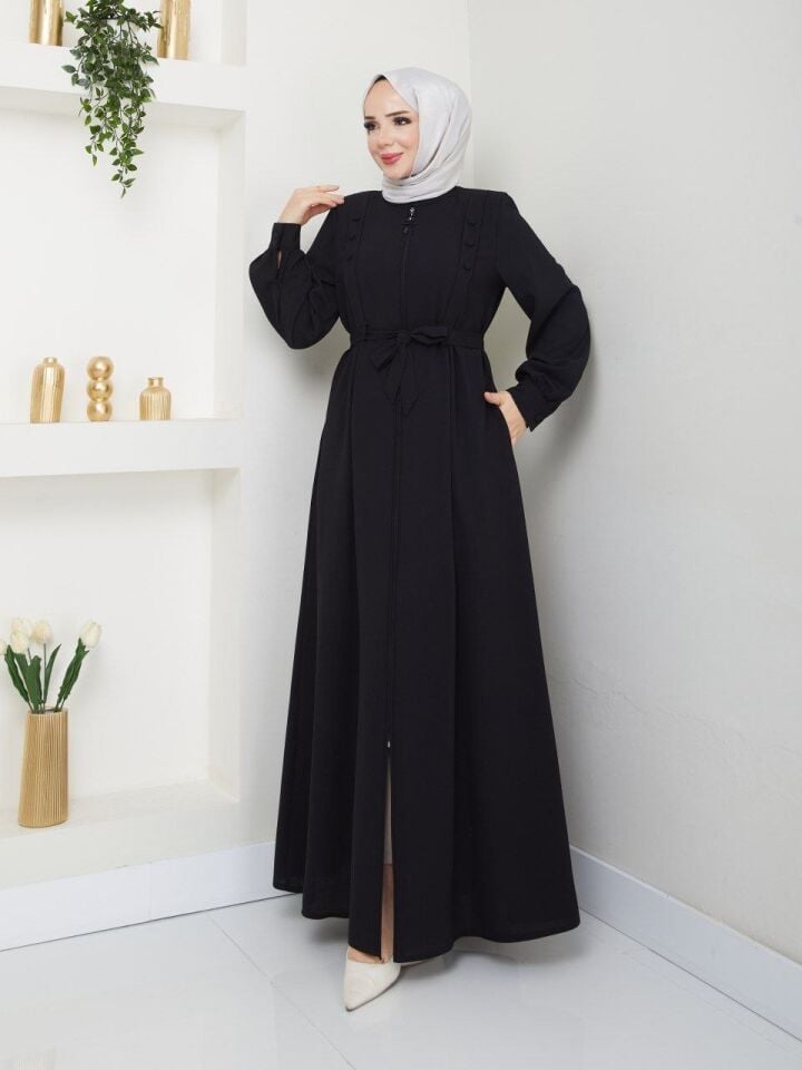 YENİ SEZON KALİTELİ ÖZEL KUMAŞ  ŞIK TASARIM HAKİM YAKA  YAZLIK FERACE SİYAH