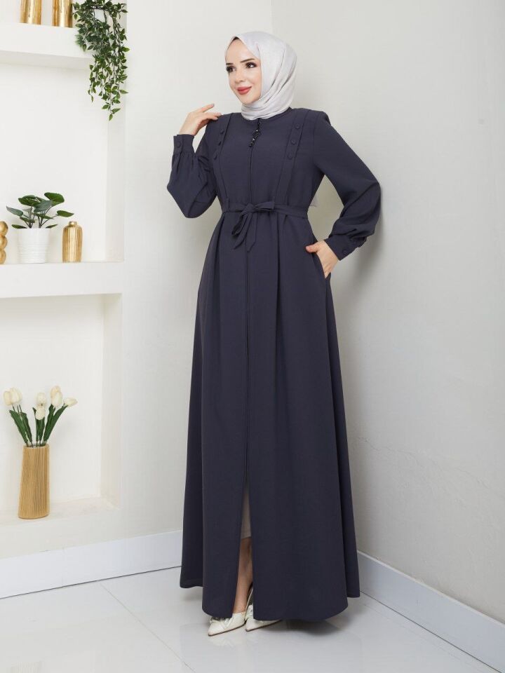 YENİ SEZON KALİTELİ ÖZEL KUMAŞ  ŞIK TASARIM HAKİM YAKA  YAZLIK FERACE  ANTRASİT GRİ