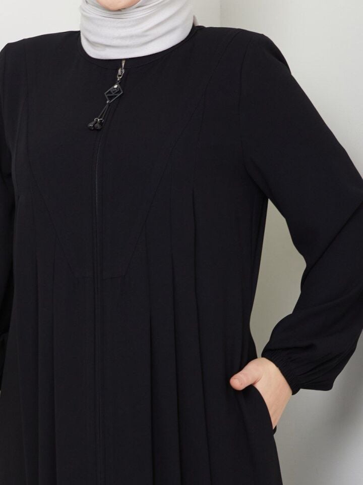 YENİ SEZON İNCE RABİA KREP KUMAŞ ÖN KISMI ROBA DETAYLI KOLLARI LASTİKLİ İÇ GÖSTERMEZ YAZLIK  FERACE SİYAH