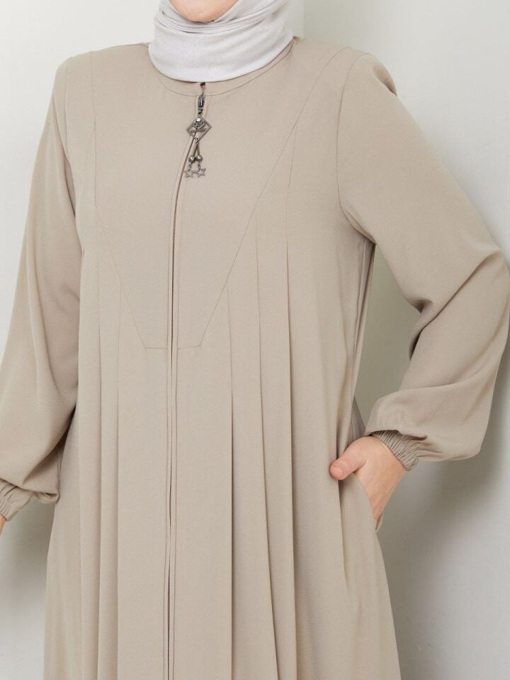 YENİ SEZON İNCE RABİA KREP KUMAŞ ÖN KISMI ROBA DETAYLI KOLLARI LASTİKLİ İÇ GÖSTERMEZ YAZLIK  FERACE BEJ