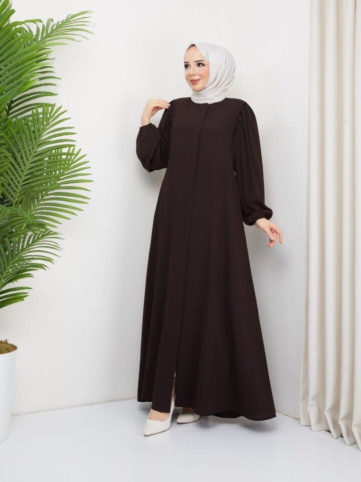 BALON KOL ŞIK TASARIM RAHAT KALİTELİ YAZLIK KAHVERENGİ FERACE