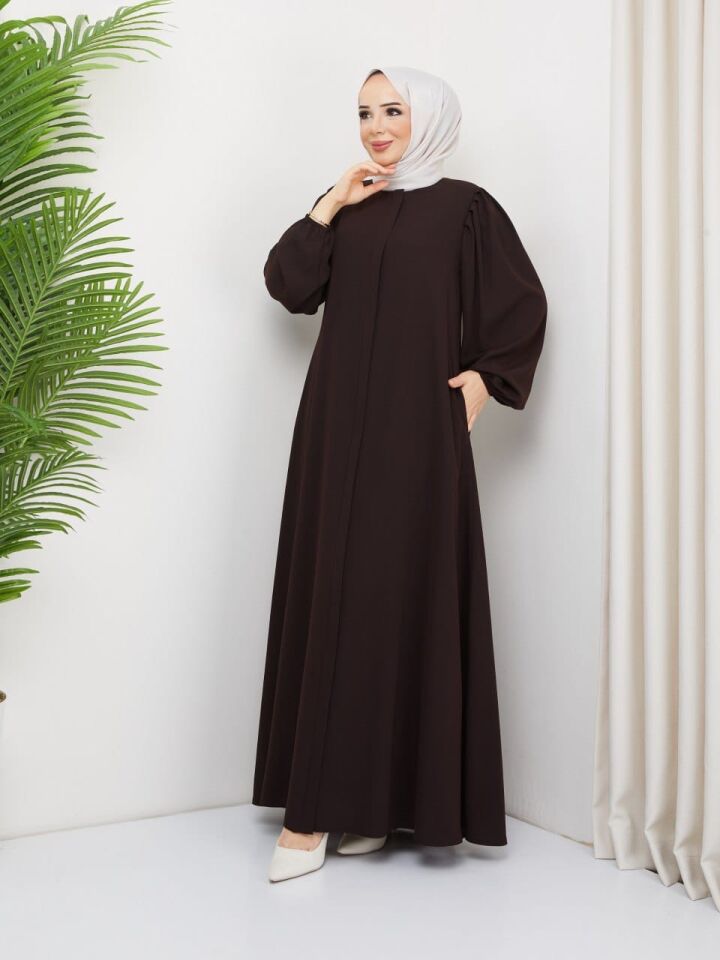 BALON KOL ŞIK TASARIM RAHAT KALİTELİ YAZLIK KAHVERENGİ FERACE