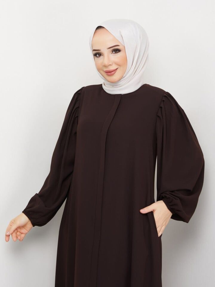 BALON KOL ŞIK TASARIM RAHAT KALİTELİ YAZLIK KAHVERENGİ FERACE