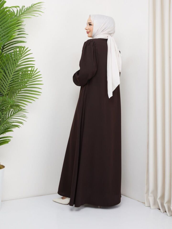 BALON KOL ŞIK TASARIM RAHAT KALİTELİ YAZLIK KAHVERENGİ FERACE