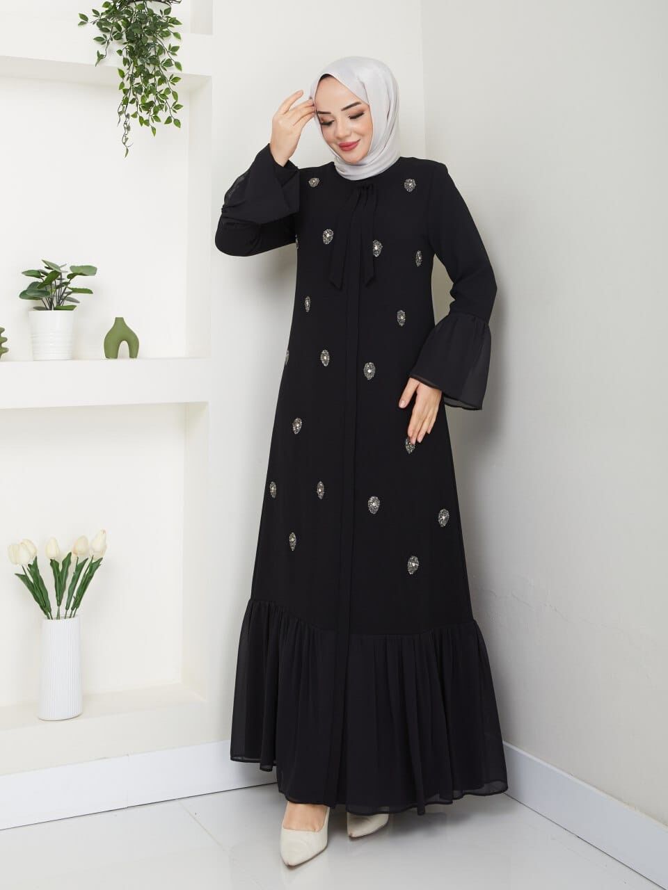 YENİ SEZON DAMLA TAŞ  ve TÜL DETAYLI ŞIK KALİTELİ  ABAYA FERACE