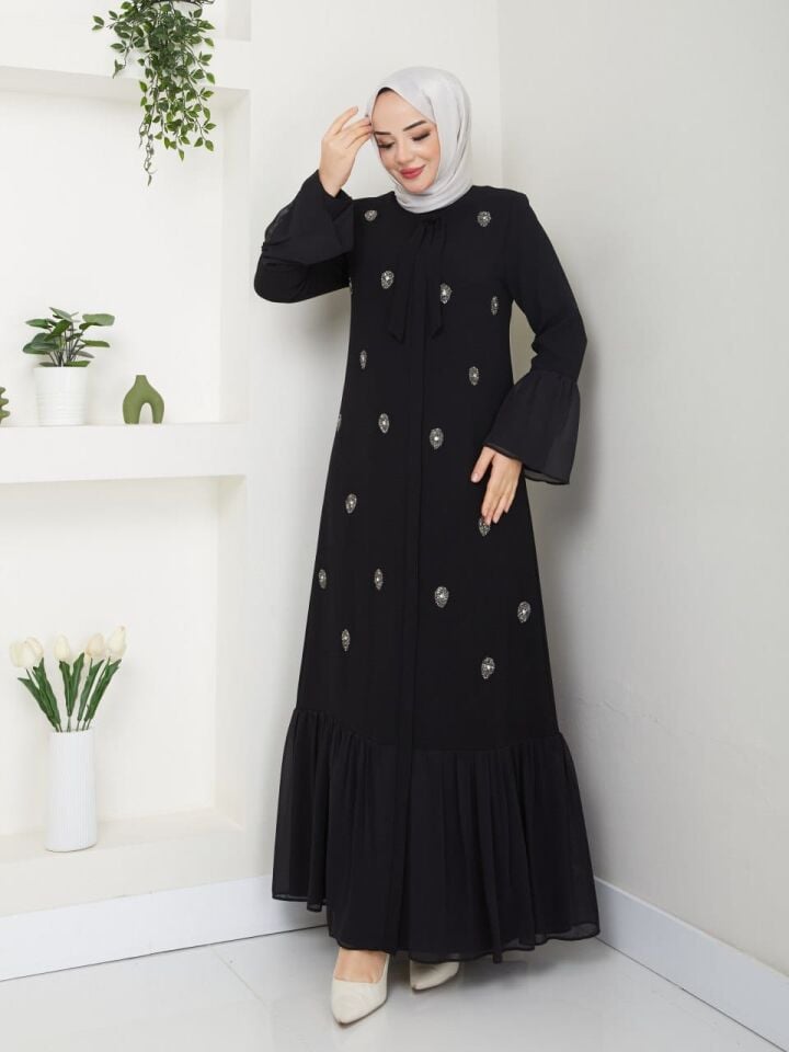 YENİ SEZON DAMLA TAŞ  ve TÜL DETAYLI ŞIK KALİTELİ  ABAYA FERACE