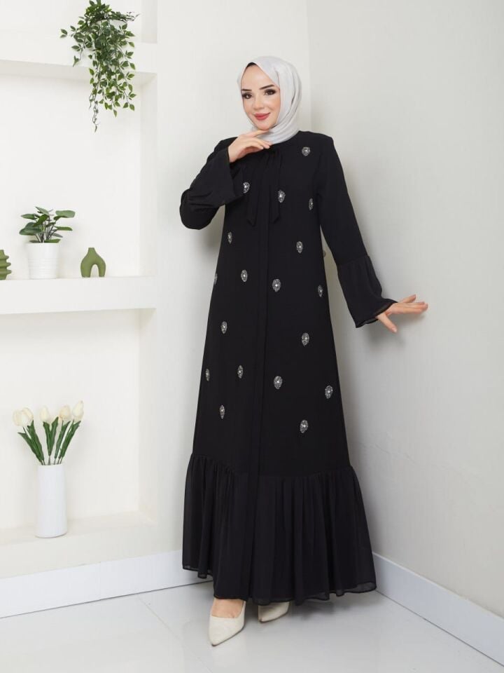 YENİ SEZON DAMLA TAŞ  ve TÜL DETAYLI ŞIK KALİTELİ  ABAYA FERACE
