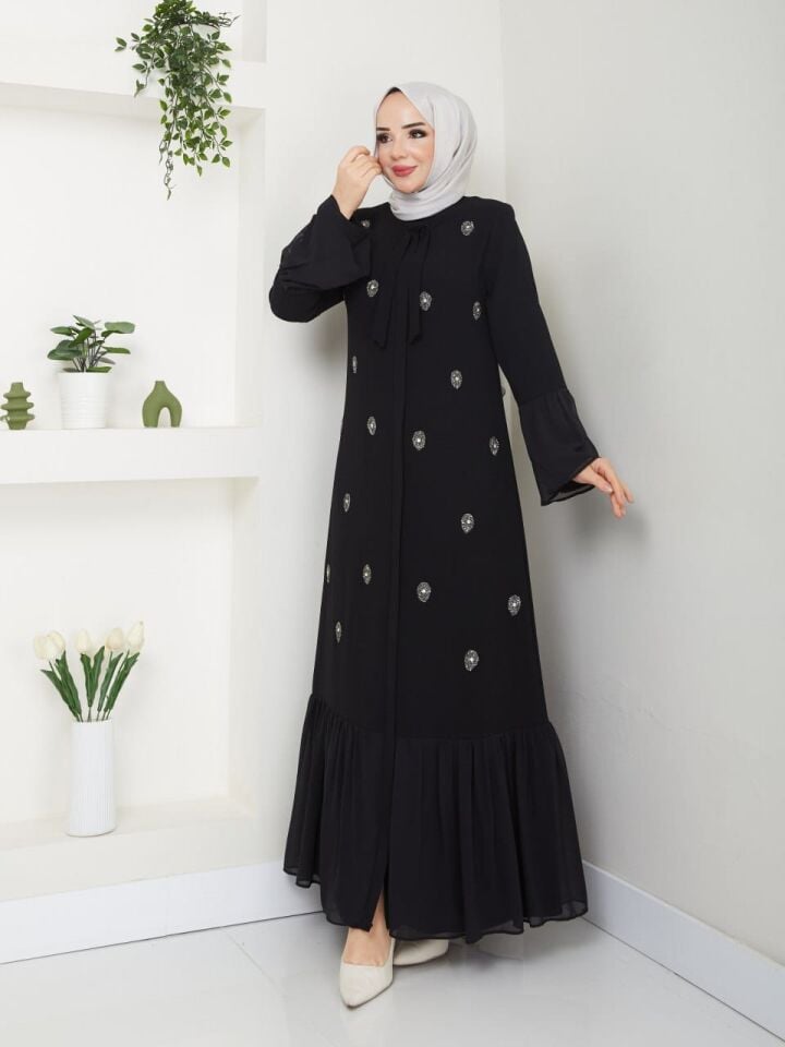 YENİ SEZON DAMLA TAŞ  ve TÜL DETAYLI ŞIK KALİTELİ  ABAYA FERACE