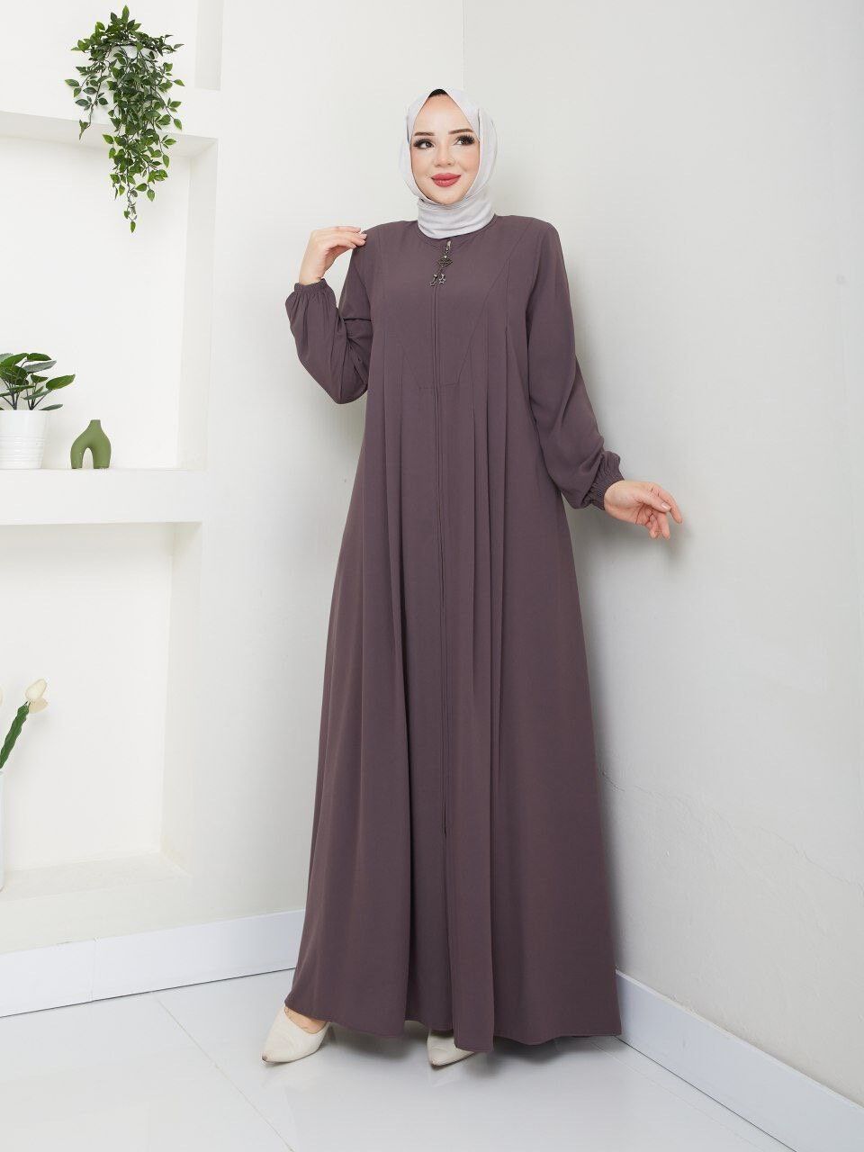 YENİ SEZON İNCE RABİA KREP KUMAŞ ÖN KISMI ROBA DETAYLI KOLLARI LASTİKLİ İÇ GÖSTERMEZ YAZLIK  FERACE ANTRASİT VİZYON