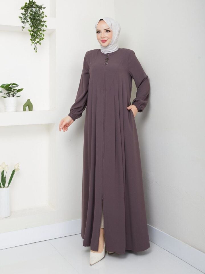 YENİ SEZON İNCE RABİA KREP KUMAŞ ÖN KISMI ROBA DETAYLI KOLLARI LASTİKLİ İÇ GÖSTERMEZ YAZLIK  FERACE ANTRASİT VİZYON