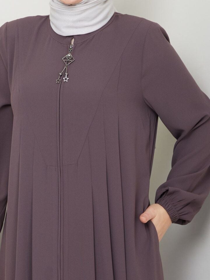 YENİ SEZON İNCE RABİA KREP KUMAŞ ÖN KISMI ROBA DETAYLI KOLLARI LASTİKLİ İÇ GÖSTERMEZ YAZLIK  FERACE ANTRASİT VİZYON